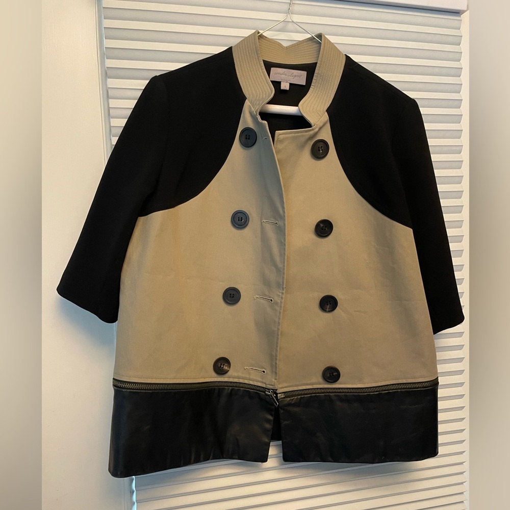 Designer Doo.Ri Tan short trench like Jacket  leather w/ elbow length sleeves S